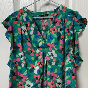 Zac & Rachel  XL green floral ruffle sleeved top